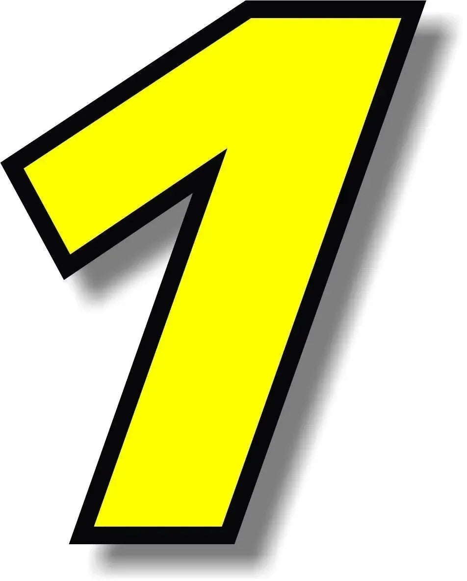 F155 Individual Number Vinyl Sticker – Yellow with Black Border | Digits 0–9 | 2 Sizes | Car, Motorcycle & Helmet