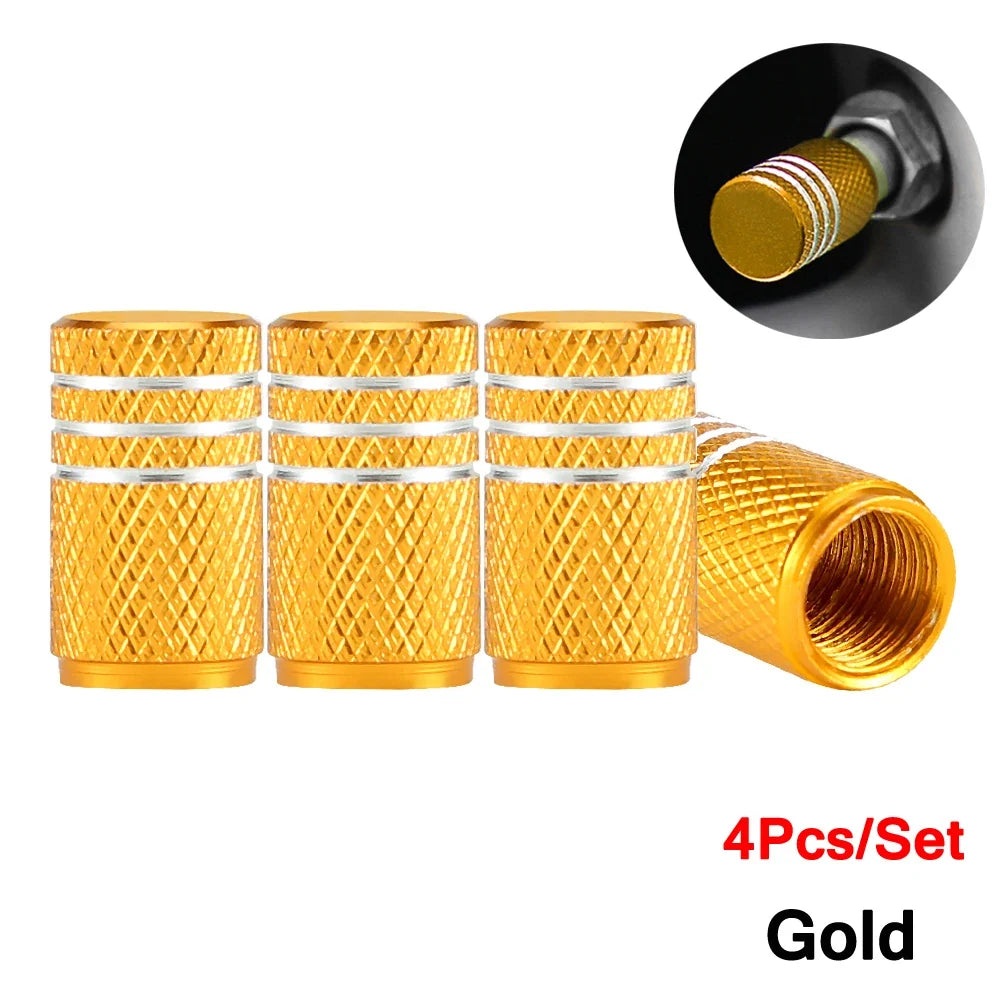 DSYCAR 4Pcs Silver Aluminum Knurling Tire Valve Stem Caps | US Schrader Compatible