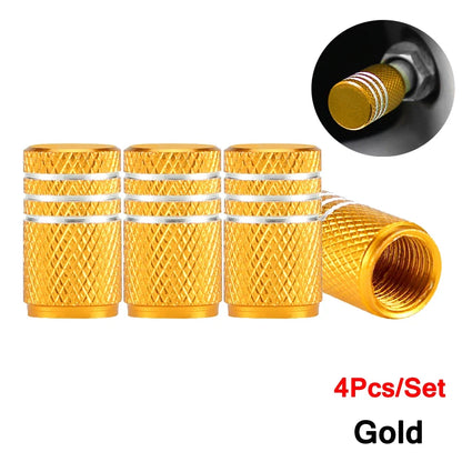 DSYCAR 4Pcs Silver Aluminum Knurling Tire Valve Stem Caps | US Schrader Compatible
