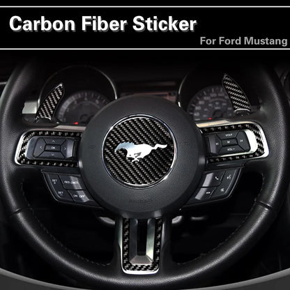 Carbon Fiber Steering Wheel Trim Sticker for Ford Mustang | 4-Piece Interior Set