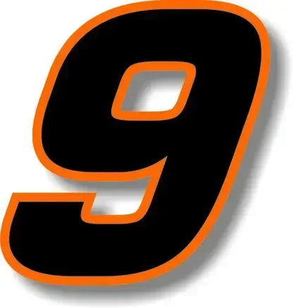 Custom Race Number Vinyl Sticker – Square Font, Black & Orange Border | 5 Sizes, Digits 0–9
