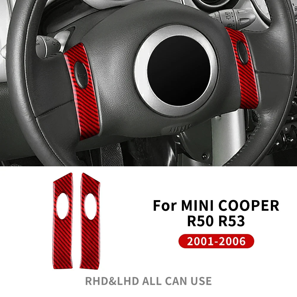 For Mini Cooper Hatch One R50 R53 2001-2006 Steering Wheel Button Sticker Strip Soft Carbon Fiber Car Interior Panel Cover Decal