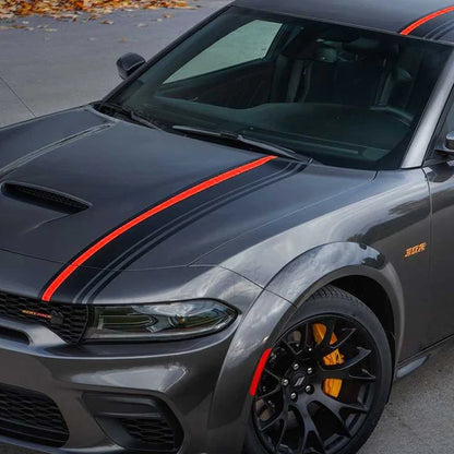 Dodge Challenger & Charger Full Racing Stripe Decal Kit – Hood, Roof & Tail Wrap | Demon-Style Sport Graphic | Style A or B