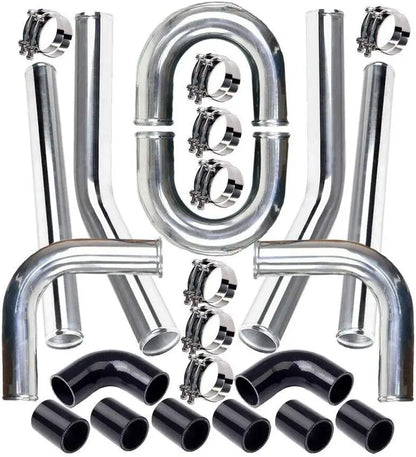 Universal 2.5" Aluminium Turbo Intercooler Piping Kit with Silicone Couplers, U-Pipe & Stainless Steel T-Bolt Clamps