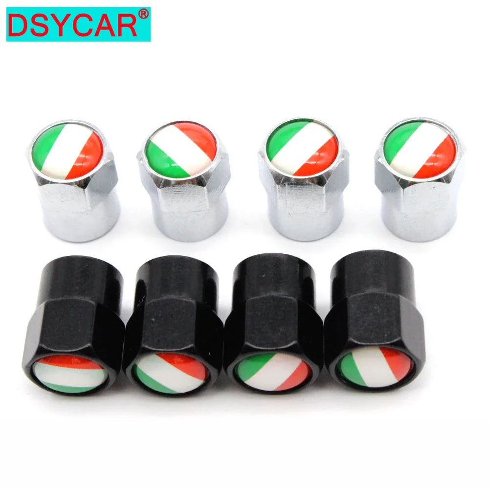 DSYCAR 4 Pieces Italy Flag Car Tire Valve Caps | Aluminium Alloy Airtight Stem Covers