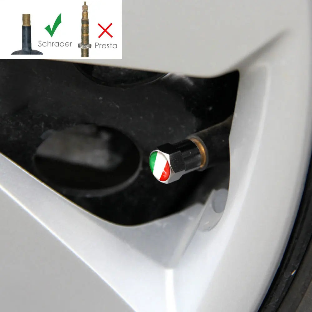 DSYCAR 4 Pieces Italy Flag Car Tire Valve Caps | Aluminium Alloy Airtight Stem Covers
