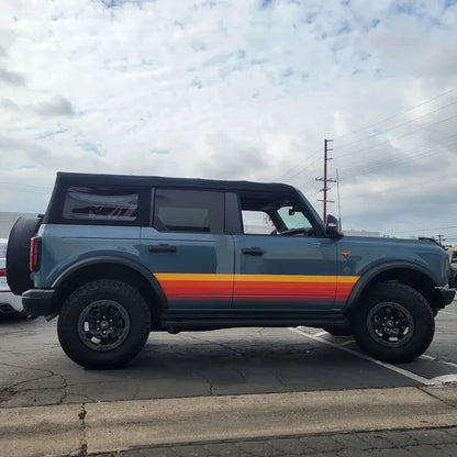 Retro Sunset Hood & Waistline Stripe Decal for Ford Bronco (2021–2023) | Custom Vinyl Wrap Graphics