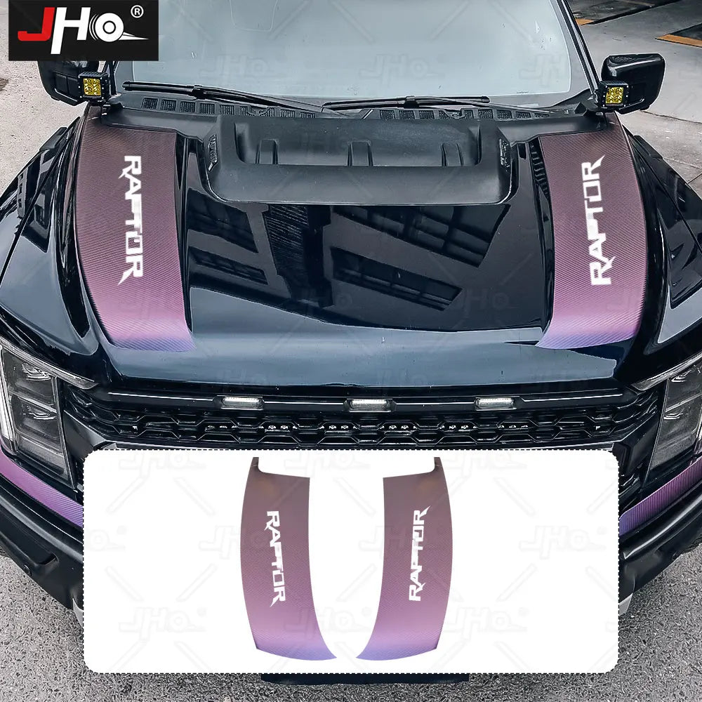 JHO Carbon Grain Front Bonnet & Side Hood Stripe for Ford F-150 Raptor | Engine Vinyl