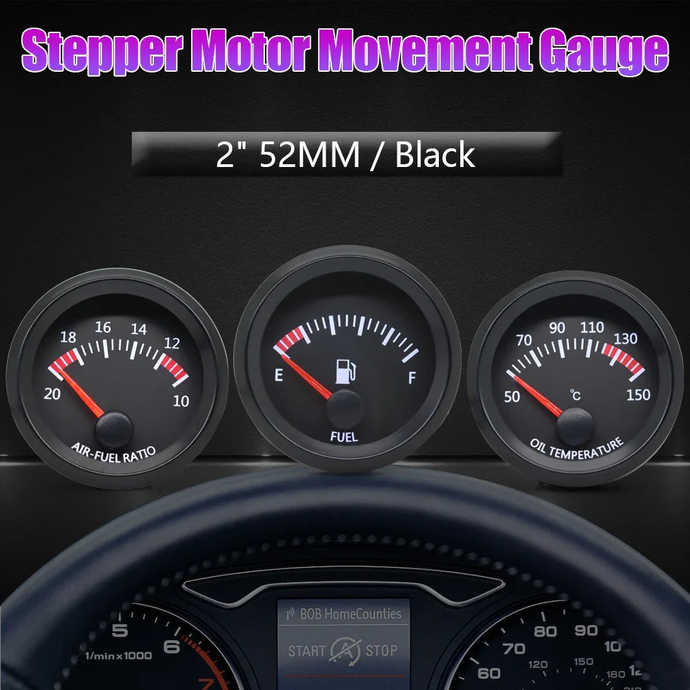 52MM Gauge 12V Water Temp Oil Temp Gauge Oil Press Fuel Volts Gauge Air Fuel Ratio Boost Exhaust Temp Meter Black Face Gauge