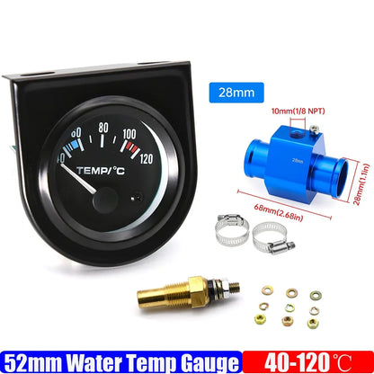 52mm Car Water Temperature Gauge | 12V Racing Temp Indicator with 1/8NPT Sensor