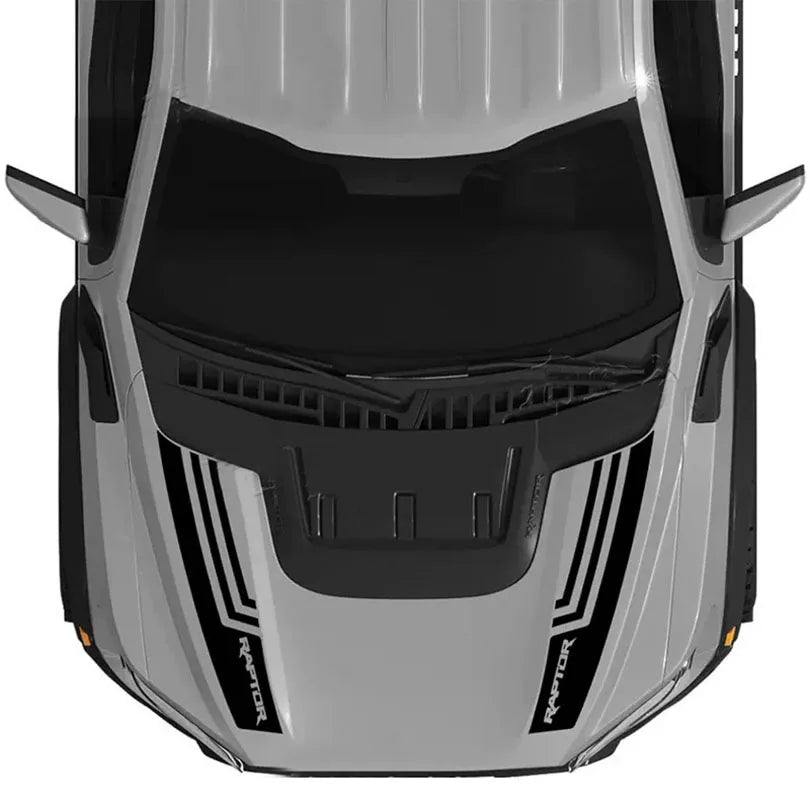 Custom Matte Black Engine Hood Stripe Kit | Front Graphics for Ford Raptor / Mustang