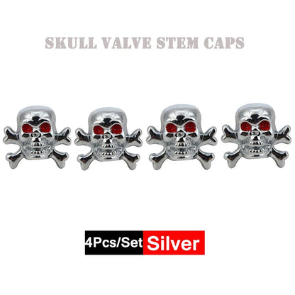 DSYCAR 4Pcs Skull Tire Valve Caps | Universal Dustproof Stem Caps