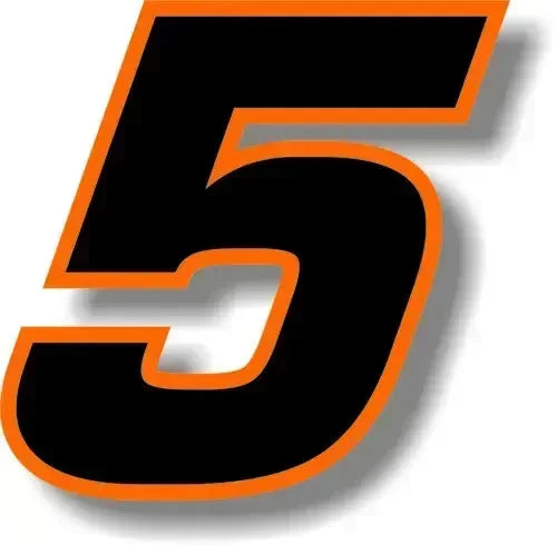 Custom Race Number Vinyl Sticker – Square Font, Black & Orange Border | 5 Sizes, Digits 0–9
