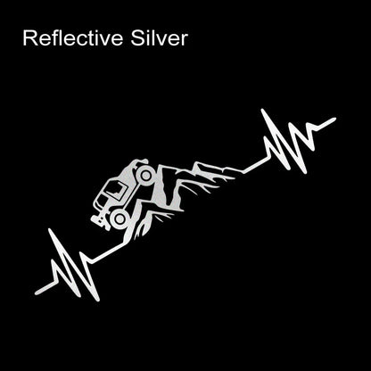 Reflective Heartbeat Off-Road Mountain Climb Vinyl Sticker – 4x4 Truck Windshield & Bumper Decal | 4 Colors