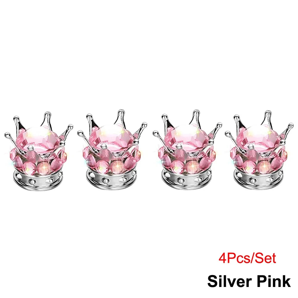 Rhinestone Chrome Crown Tire Valve Stem Caps for Cars, Bikes & Motorcycles