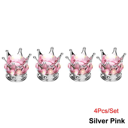Rhinestone Chrome Crown Tire Valve Stem Caps for Cars, Bikes & Motorcycles