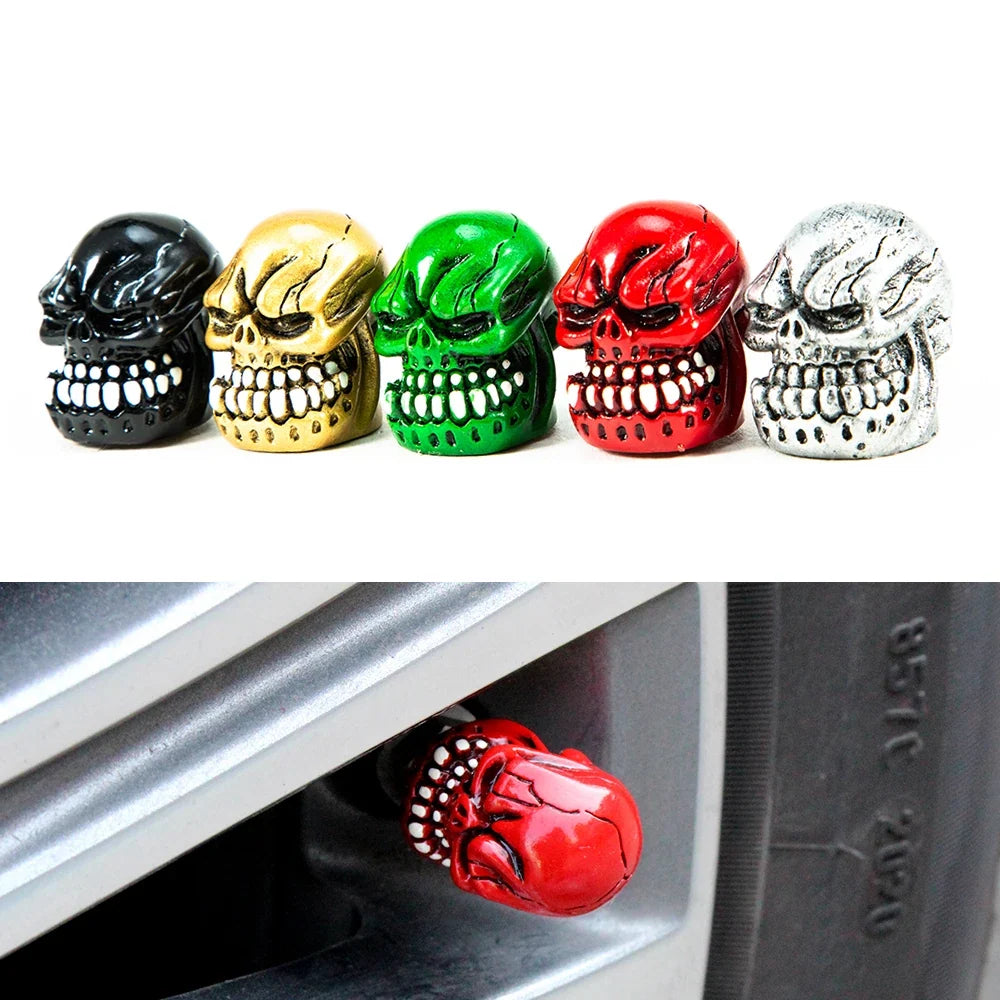 DSYCAR 4Pcs Skull Tire Valve Caps | Universal Dustproof Stem Caps