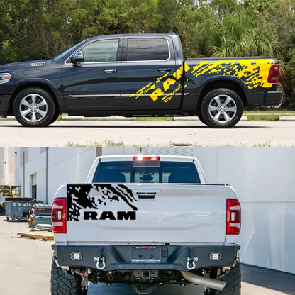 Splash Grunge Body Side Decal for Dodge RAM 1500 Rebel / RTX | 3-Piece Matte Vinyl Kit