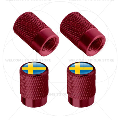 Aluminum Tire Valve Caps Sweden Union Jack Flag 4 Pcs
