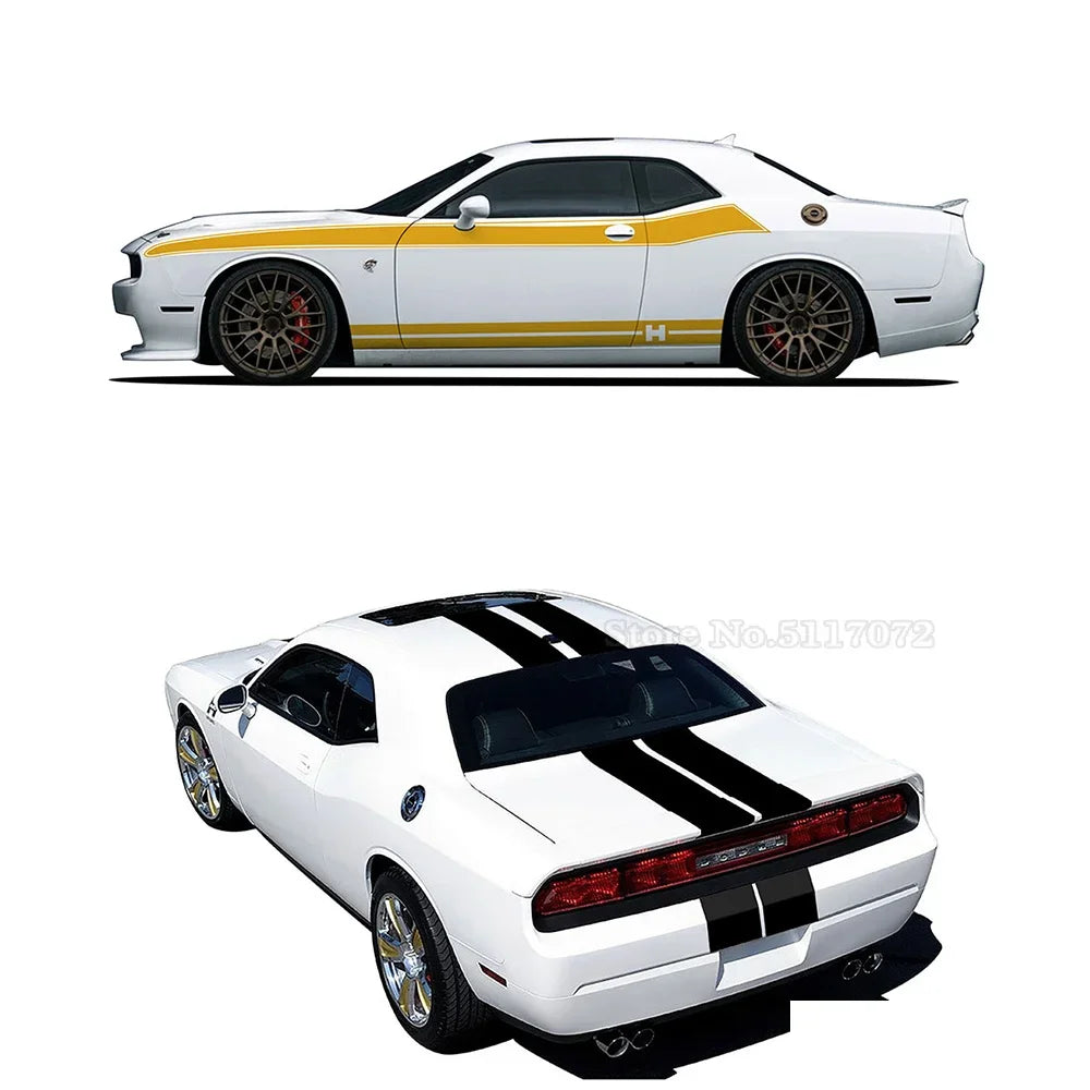 Full-Coverage Racing Stripe Kit | Door Side, Hood, Rear, Waistline & Skirt Vinyl Decal