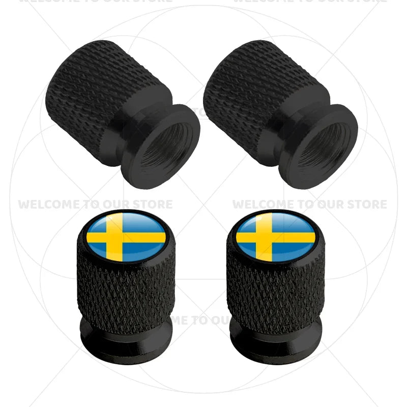 Aluminum Tire Valve Caps Sweden Union Jack Flag 4 Pcs