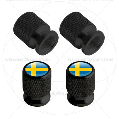 Aluminum Tire Valve Caps Sweden Union Jack Flag 4 Pcs