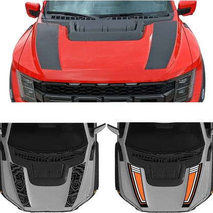 Custom Matte Black Engine Hood Stripe Kit | Front Graphics for Ford Raptor / Mustang