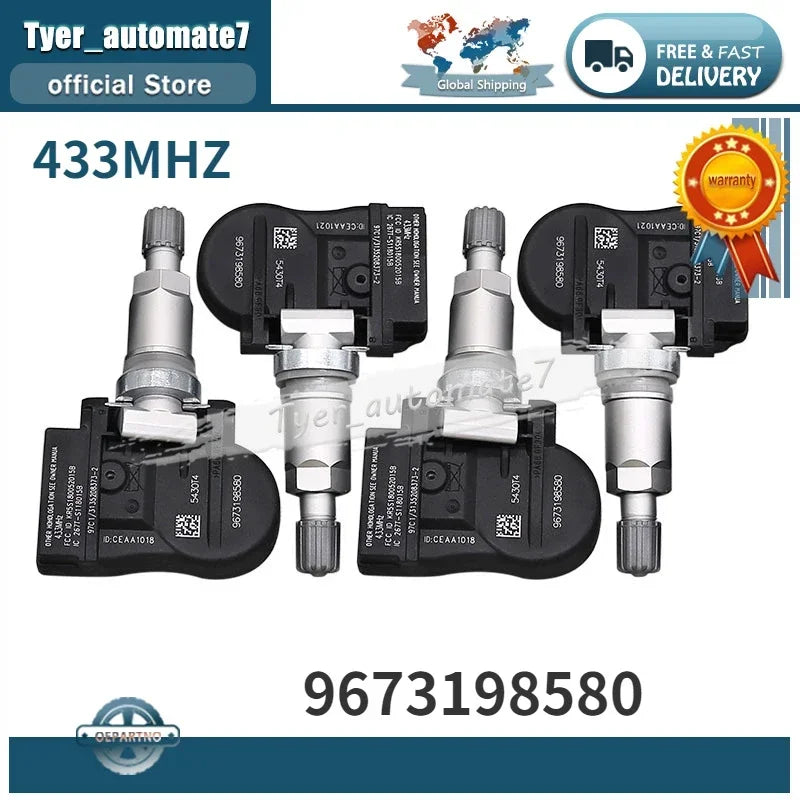 4Pcs TPMS Tire Pressure Sensor 433MHz 9673198580 | For Citroen C4 C5 C6 C8 Peugeot 207 307 407 508 607 807 1007