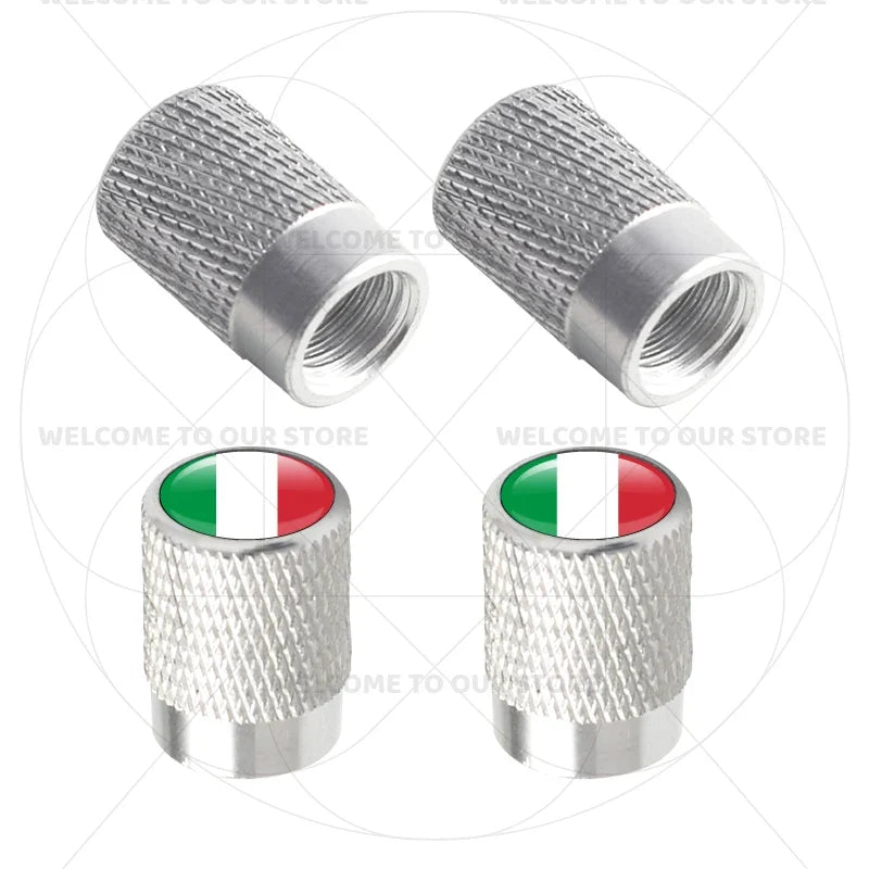 4Pcs Aluminum Tire Valve Caps with Germany France Italy Flag Emblems