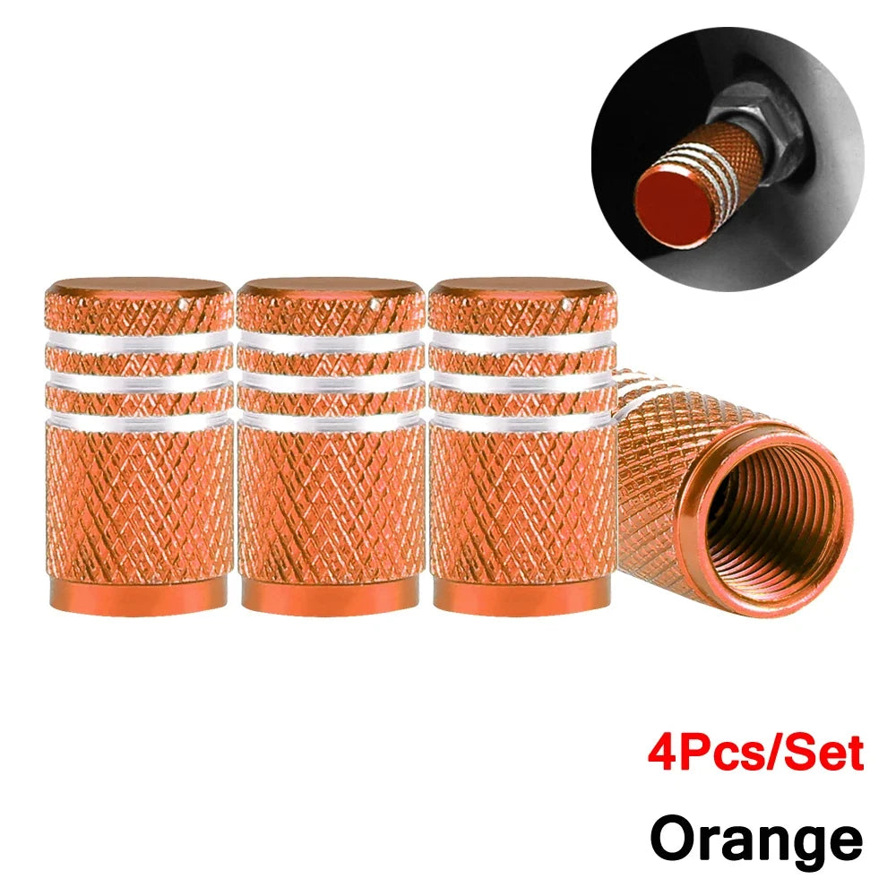 DSYCAR 4Pcs Silver Aluminum Knurling Tire Valve Stem Caps | US Schrader Compatible