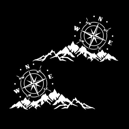 Mountain Adventurers Compass Graphic Decal | 2-Piece Vinyl Sticker for RV, Camper, Truck & Car