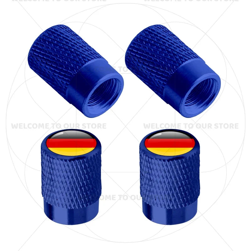 4Pcs Aluminum Tire Valve Caps with Germany France Italy Flag Emblems
