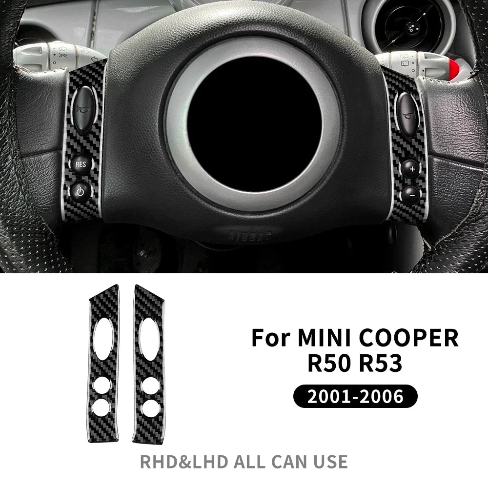 For Mini Cooper Hatch One R50 R53 2001-2006 Steering Wheel Button Sticker Strip Soft Carbon Fiber Car Interior Panel Cover Decal