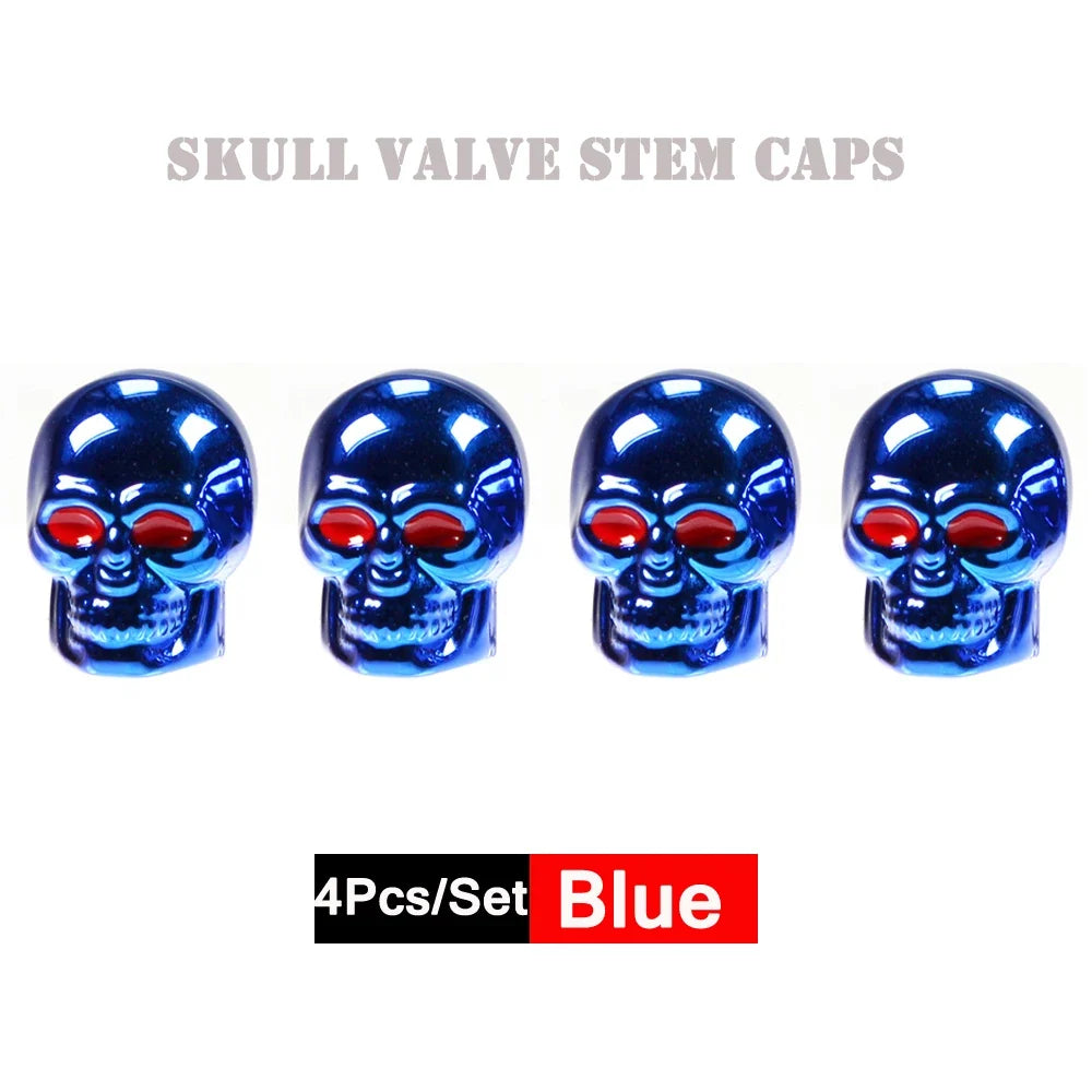 DSYCAR 4Pcs Skull Tire Valve Caps | Universal Dustproof Stem Caps