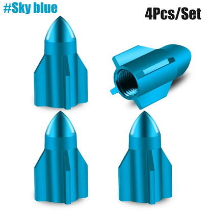 Aluminum Rocket Tire Valve Caps Set of 4 | Car and Motorcycle Alloy Valve Stem Covers