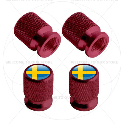 Aluminum Tire Valve Caps Sweden Union Jack Flag 4 Pcs