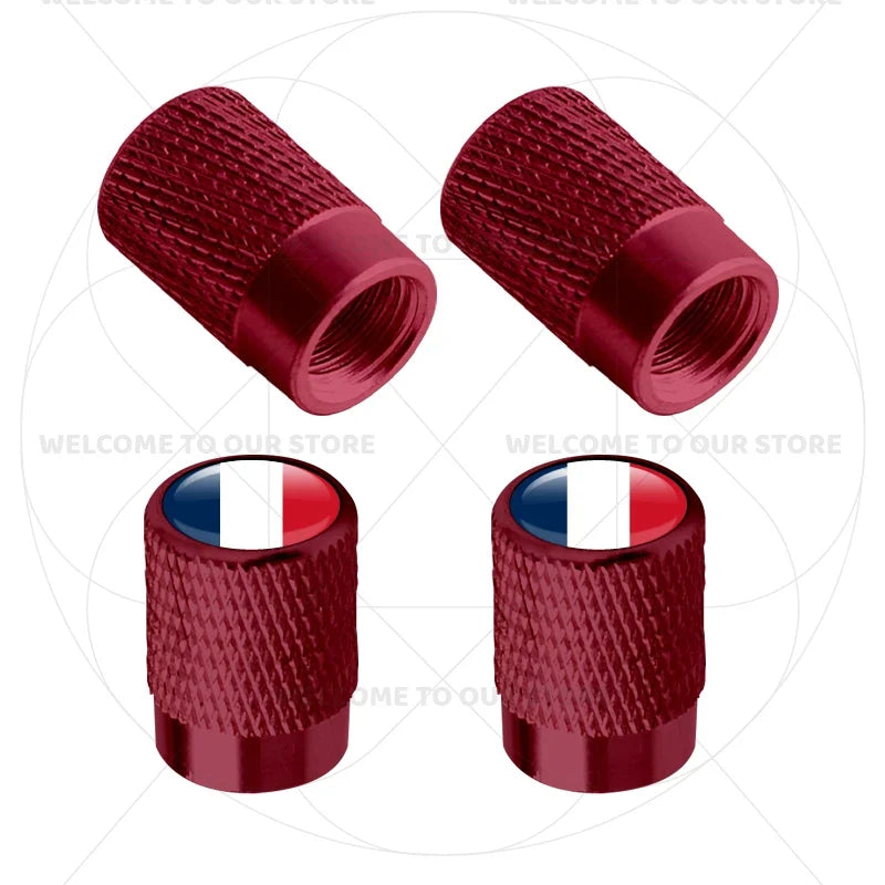 4Pcs Aluminum Tire Valve Caps with Germany France Italy Flag Emblems