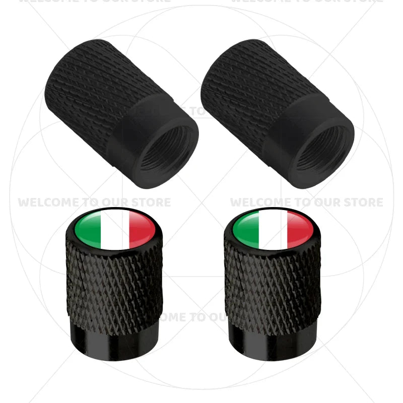 4Pcs Aluminum Tire Valve Caps with Germany France Italy Flag Emblems