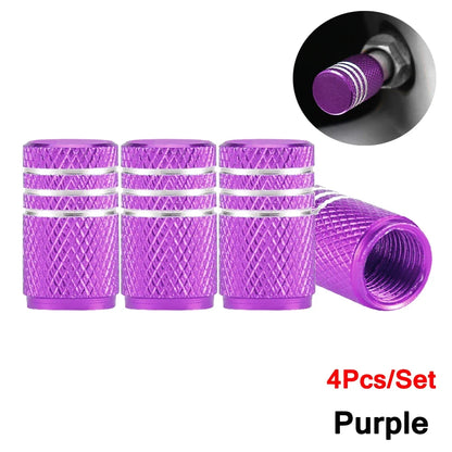 DSYCAR 4Pcs Silver Aluminum Knurling Tire Valve Stem Caps | US Schrader Compatible