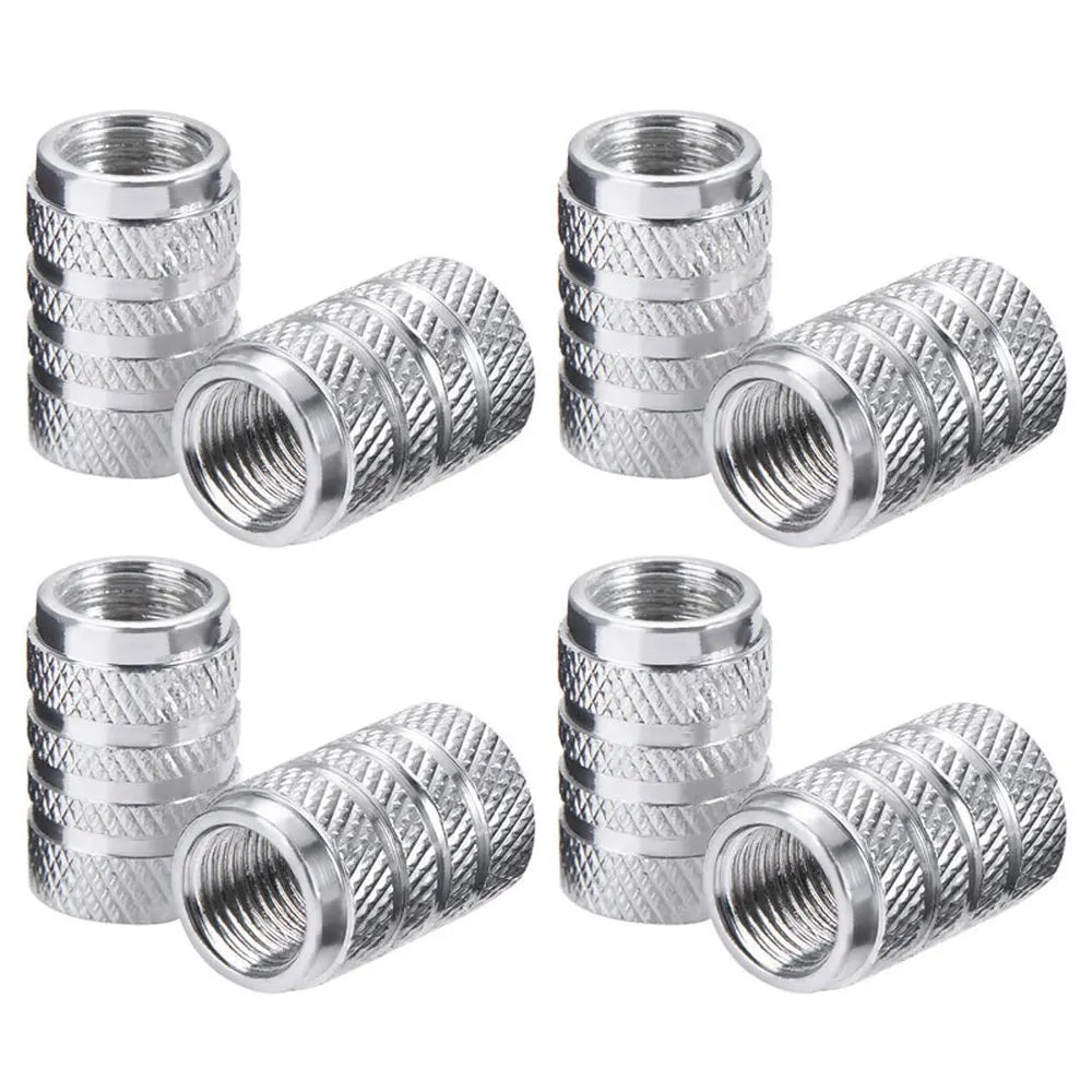 DSYCAR 4Pcs Silver Aluminum Knurling Tire Valve Stem Caps | US Schrader Compatible