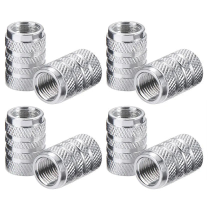 DSYCAR 4Pcs Silver Aluminum Knurling Tire Valve Stem Caps | US Schrader Compatible