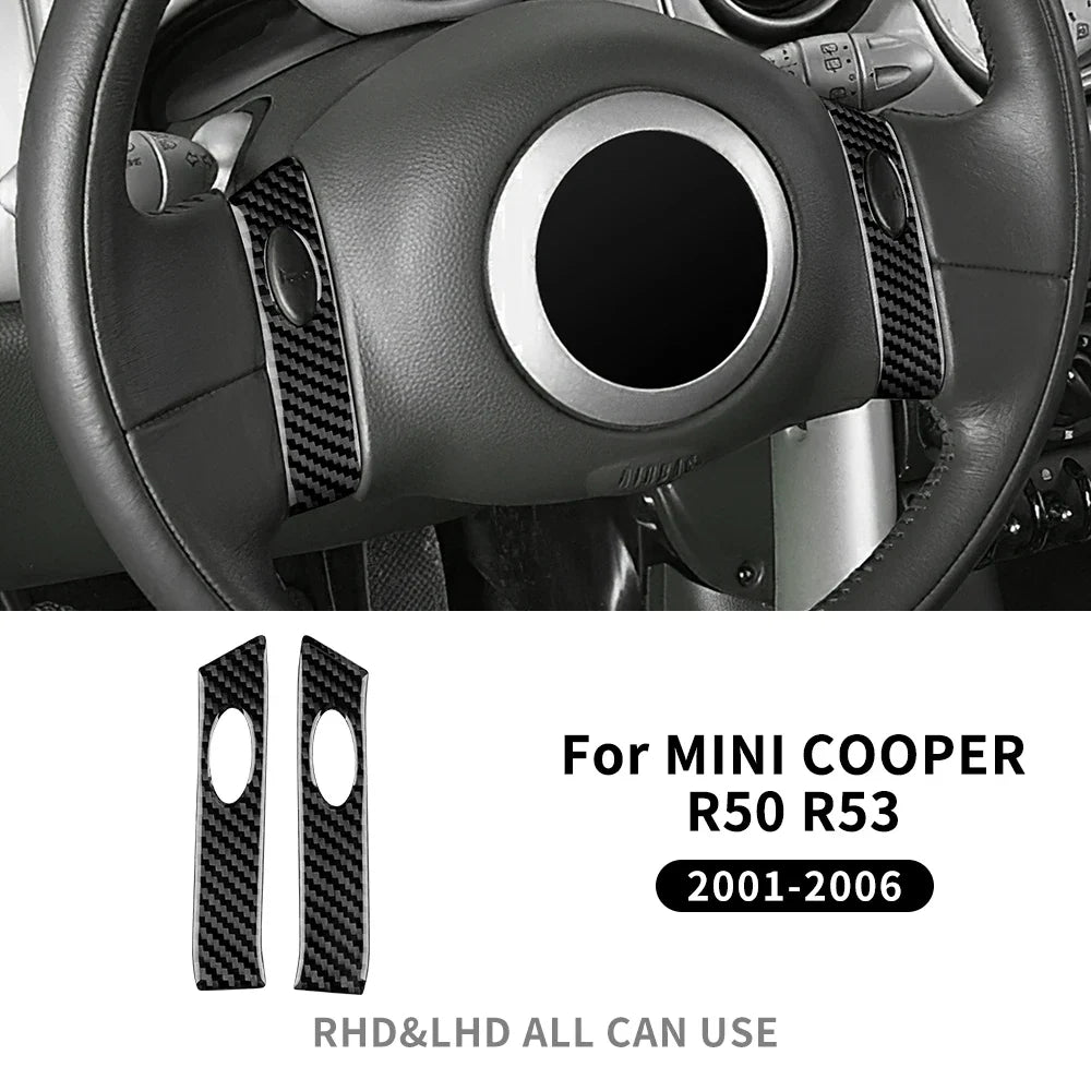 For Mini Cooper Hatch One R50 R53 2001-2006 Steering Wheel Button Sticker Strip Soft Carbon Fiber Car Interior Panel Cover Decal