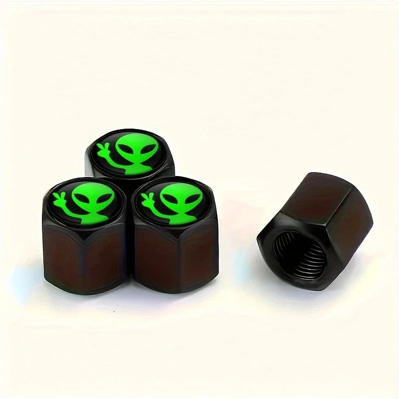 4pcs Alien Car Wheel Tire Valve Cap Stem Air Cover | Metal Tire Valve Caps for Car Truck Motorbike