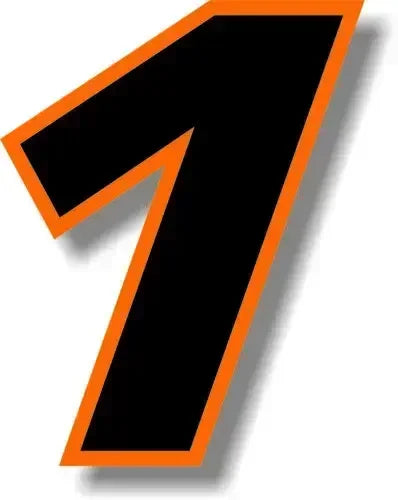 Custom Race Number Vinyl Sticker – Square Font, Black & Orange Border | 5 Sizes, Digits 0–9