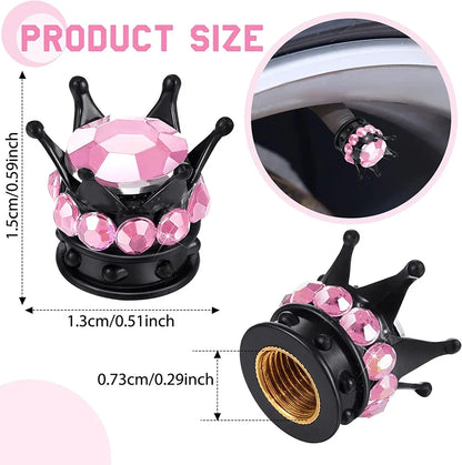 Rhinestone Chrome Crown Tire Valve Stem Caps for Cars, Bikes & Motorcycles