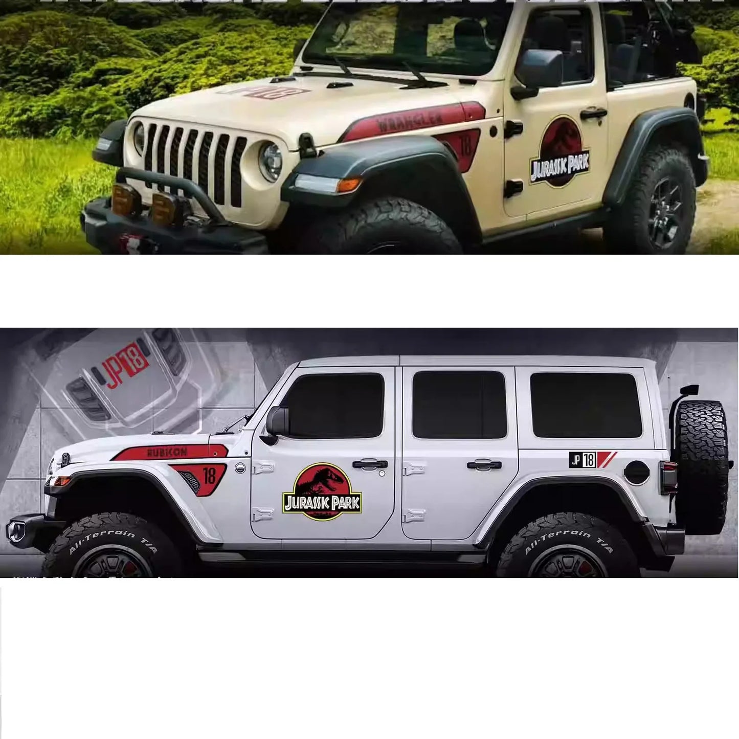 Jurassic Park-Style Dinosaur Hood & Fender Decal for Jeep Wrangler JL (2018–2023) | Blackout Vinyl Kit