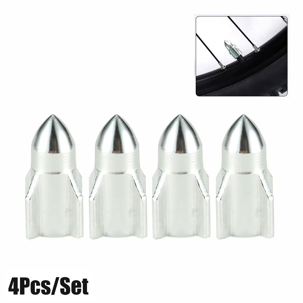 Aluminum Rocket Tire Valve Caps Set of 4 | Car and Motorcycle Alloy Valve Stem Covers