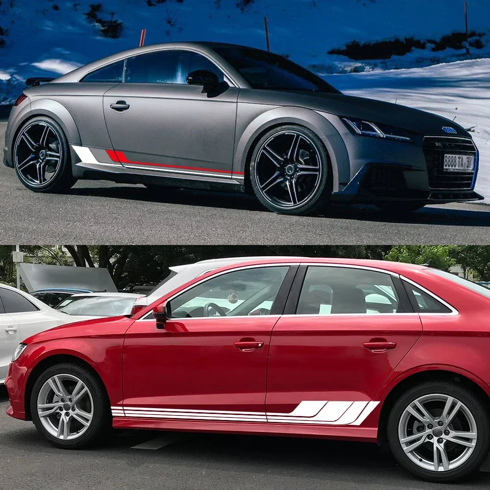 Tricolor Door Side Skirt Trim Decal for Audi TT (8N MK1, 8J MK2, 8S MK3) | 2-Piece Vinyl Coupe Graphic