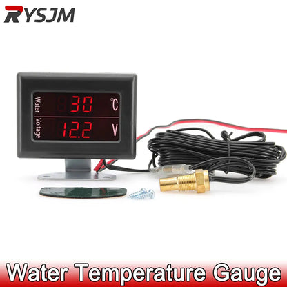 12V 24V Universal Digital Water Temperature Gauge Voltage Voltmeter Gauge for Car + Water Temperature Sensor Head Plug 10MM