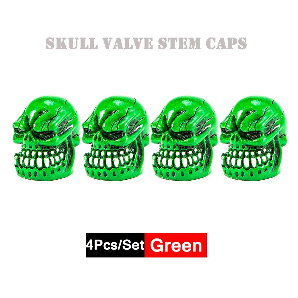 DSYCAR 4Pcs Skull Tire Valve Caps | Universal Dustproof Stem Caps